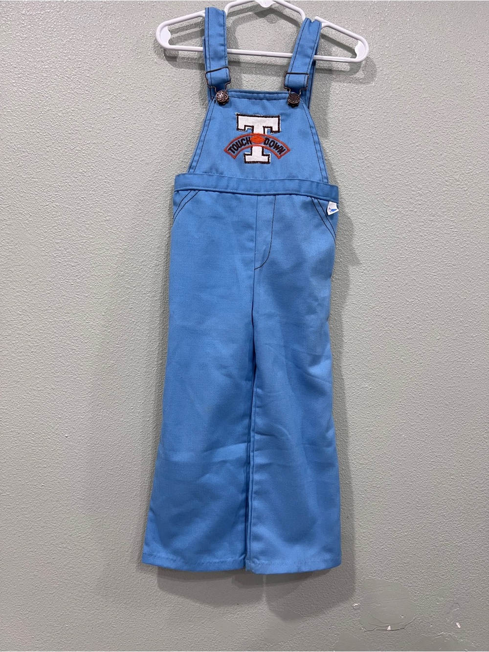Vintage Touchdown Football Kids Overalls Blue Size 4T Fits 3T Embroidered